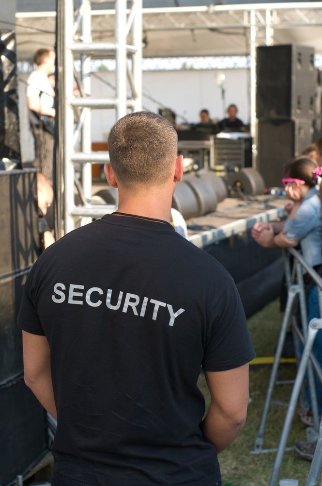 concert security guard watching the stage